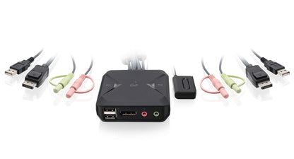 IOGEAR 2-Port USB HDMI Cabled KVM Switch - 1920 x 1200 60Hz - Hotkey or Remote Button Switch - 2.1 Stereo - USB 2.0 Mouse Port Can Be Used As USB Hub and USB Peripheral Sharing - Mac / Win - GCS62HU