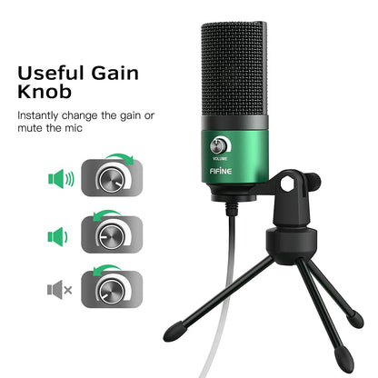 FIFINE USB Microphone, Metal Condenser Recording Microphone for MAC OS, Windows, Cardioid Laptop Mic for Recording Vocals, Voice Overs, Streaming, Meeting and YouTube Videos-K669B