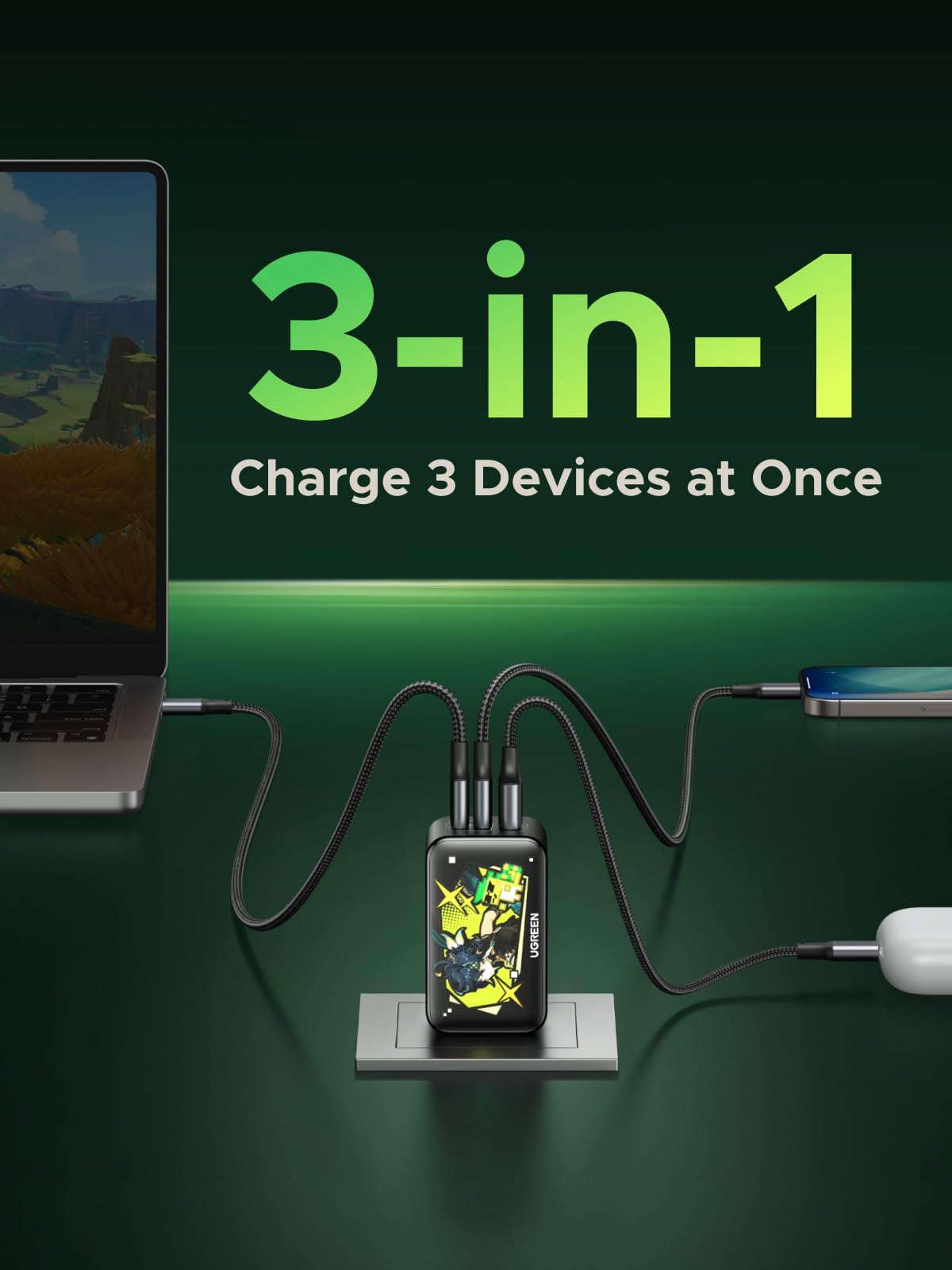 UGREEN Nexode 65W GaN USB C Wall Charger, 3-Port Compact Foldable Fast Charger Power Adapter for iPhone 17/16/15 Series, Galaxy S25/S24, Pixel 10/9, MacBook Pro/Air, Dell XPS, iPad Pro (Black)