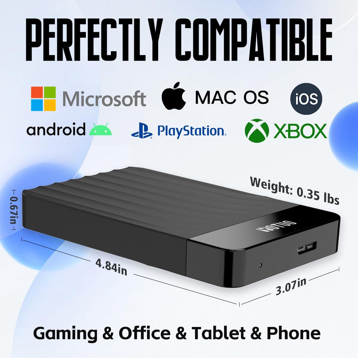 YOTUO 500GB External Hard Drive, Portable Storage Expansion HDD, USB 3.0 & USB-C for PC, Mac, Desktop, Laptop, Smartphone, PS4, Xbox One, Xbox 360, Office & Game Black