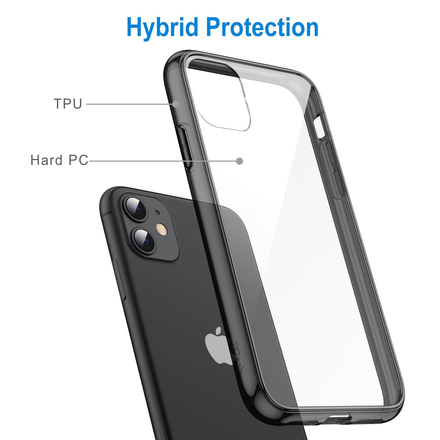 JETech Case for iPhone 11 6.1-Inch, Non-Yellowing Shockproof Phone Bumper Cover, Anti-Scratch Clear Back (Clear)