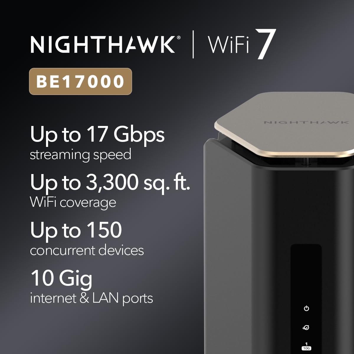 NETGEAR Nighthawk Dual-Band WiFi 7 Router (RS90) – Router Only, BE3600 Wireless Speed (up to 3.6 Gbps) - Covers up to 2,000 sq. ft., 50 Devices – 2.5 Gig Internet Port - Free Expert Help