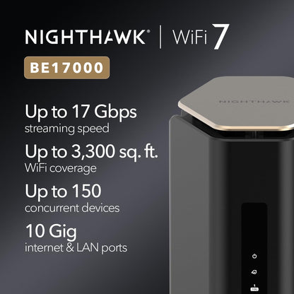 NETGEAR Nighthawk Dual-Band WiFi 7 Router (RS90) – Router Only, BE3600 Wireless Speed (up to 3.6 Gbps) - Covers up to 2,000 sq. ft., 50 Devices – 2.5 Gig Internet Port - Free Expert Help