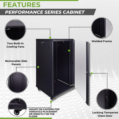 NavePoint 15U Server Cabinet Wall Mount Rack Enclosure with Caster Wheels, Includes 2 Fans, Locking Glass Door, Removable Side Panels – 15U Network Cabinet 17.7” Deep, 19”Server Rack for IT Equipment