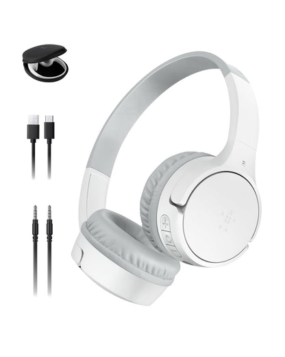 Belkin SoundForm Mini - Wireless Bluetooth Kids Headphones, 30H Battery, 85dB Safe Volume Limit, Built-in Microphone - Toddler On-Ear Earphones for iPhone, iPad - Ideal for School - Blue w/Case