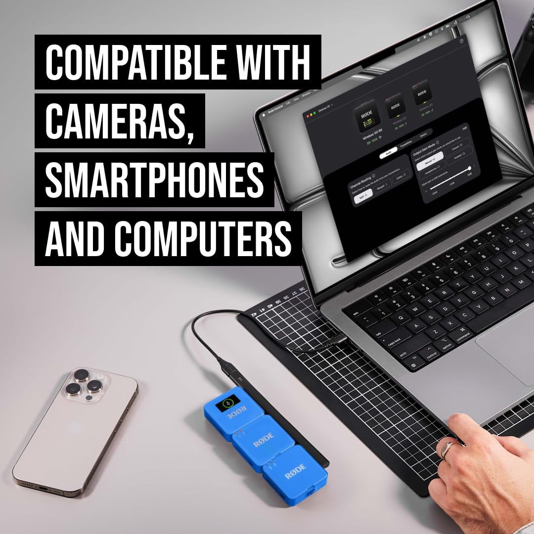 RØDE Wireless GO II Ultra-compact Dual-channel Wireless Microphone System with Built-in Microphones, On-board Recording and 200m Range for Filmmaking, Interviews and Content Creation