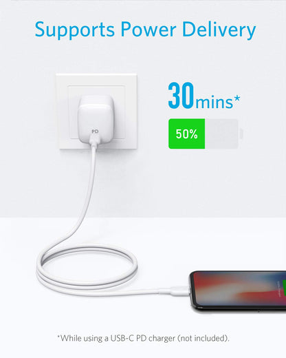 Anker USB C to Lightning Cable, 321 USB-C to Lightning Cable (6ft,White), MFi Certified for iPhone 13 Pro 12 Pro Max 12 11 X XS, AirPods Pro, Supports Power Delivery (Charger Not Included)