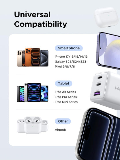 UGREEN 3-Port 30W USB C Charger, GaN II Compact iPhone Charger Fast Charging, Type C Power Adapter for iPhone 17/16/15 Series, Galaxy S26/S25/24, iPad, MacBook Neo/Air, Matt Black