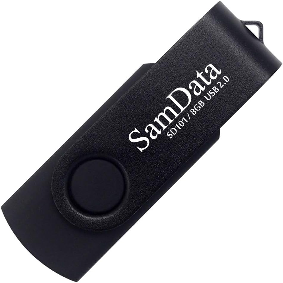 SamData USB Flash Drive 8GB 1 Pack USB 2.0 Thumb Drive Swivel Memory Stick Data Storage Jump Drive Zip Drive Drive with Led Indicator (Black, 8GB-1Pack)