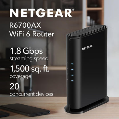 NETGEAR Nighthawk WiFi 6 Router (RAX36) – Router Only, AX3000 3 Gbps Wireless Speed – Dual-Band Gigabit Internet – Covers 2,000 sq. ft., 25 Devices – Built-in VPN, USB 3.0, Gaming
