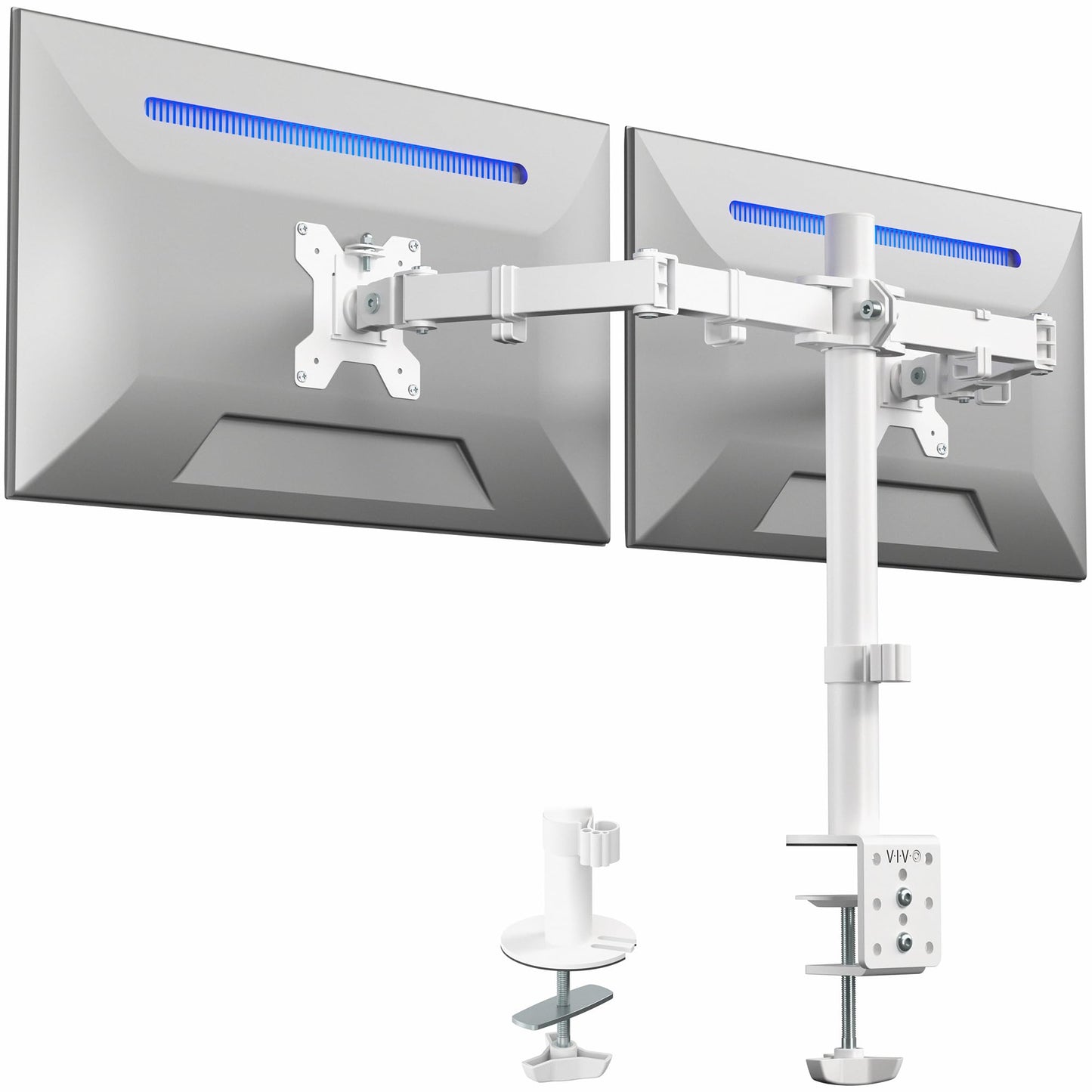 VIVO Dual Monitor Desk Mount, Holds 2 Computer Screens up to 30 inches and 22lbs Each, Heavy Duty Fully Adjustable Steel Stand with C-Clamp and Grommet, Black, STAND-V002