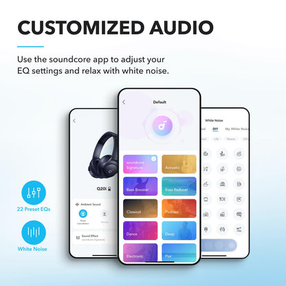 Soundcore by Anker Q20i Hybrid Active Noise Cancelling Headphones, Wireless Over-Ear Bluetooth, 40H Long ANC Playtime, Hi-Res Audio, Big Bass, Customize via an App, Transparency Mode (Black)