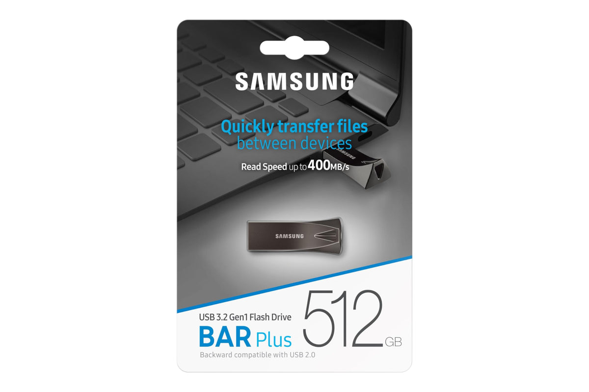 SAMSUNG BAR Plus 3.1 USB Flash Drive, 128GB, 400MB/s, Rugged Metal Casing, Storage Expansion for Photos, Videos, Music, Files, MUF-128BE4/AM, Titan Grey