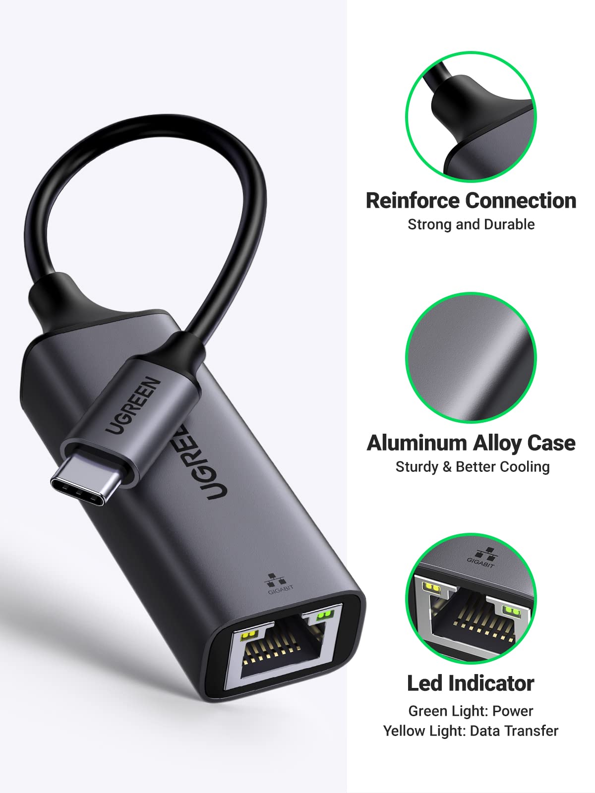 UGREEN USB C to Ethernet Adapter, Plug and Play 1Gbps Ethernet Adapter, Aluminum Case, (Thunderbolt 4/3 Compatible) to RJ45 Network Dongle, Compatible for MacBook Pro/Air, iPhone 17 Pro/Max, iPad, XPS