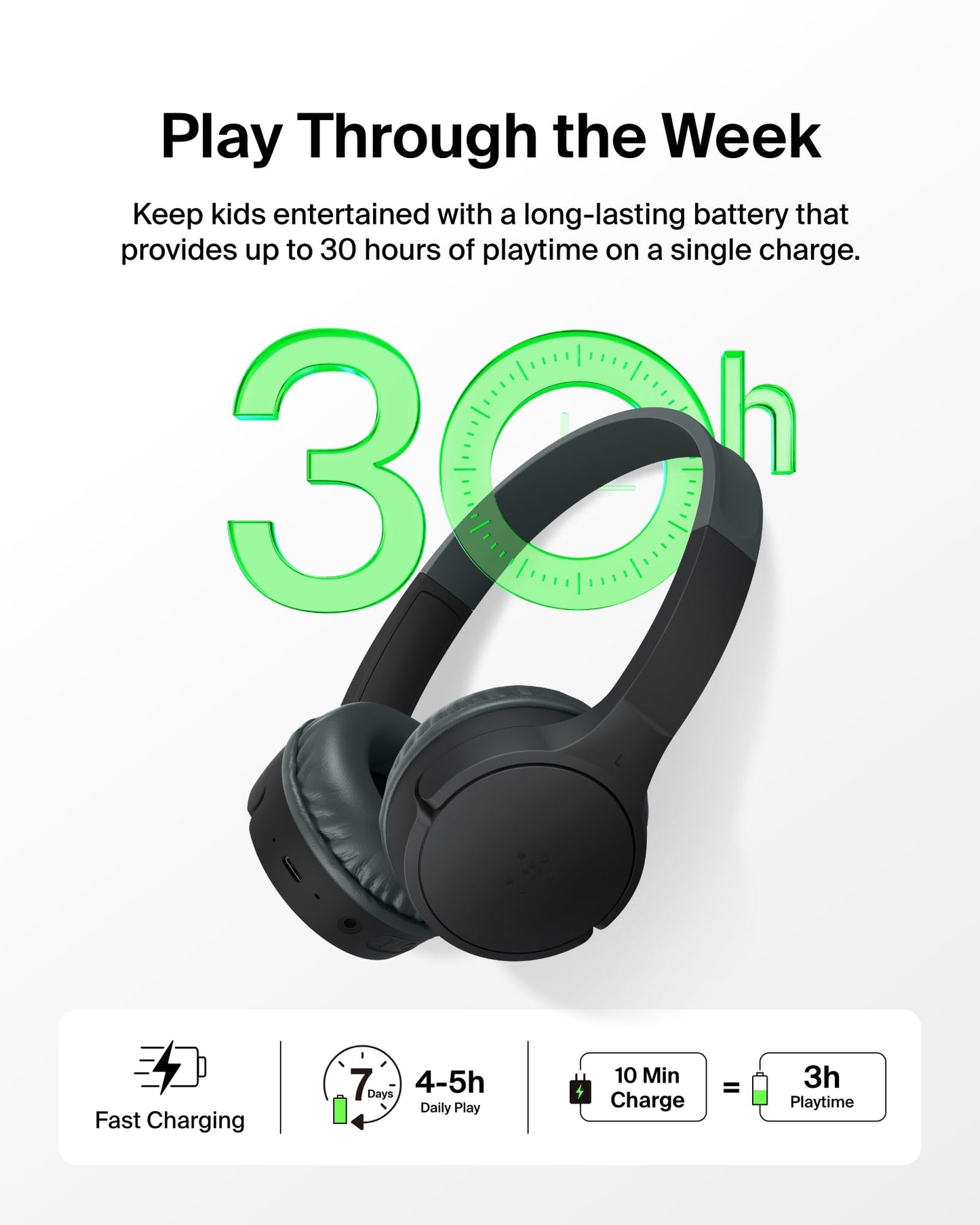 Belkin SoundForm Mini - Wireless Bluetooth Kids Headphones, 30H Battery, 85dB Safe Volume Limit, Built-in Microphone - Toddler On-Ear Earphones for iPhone, iPad - Ideal for School - Blue w/Case