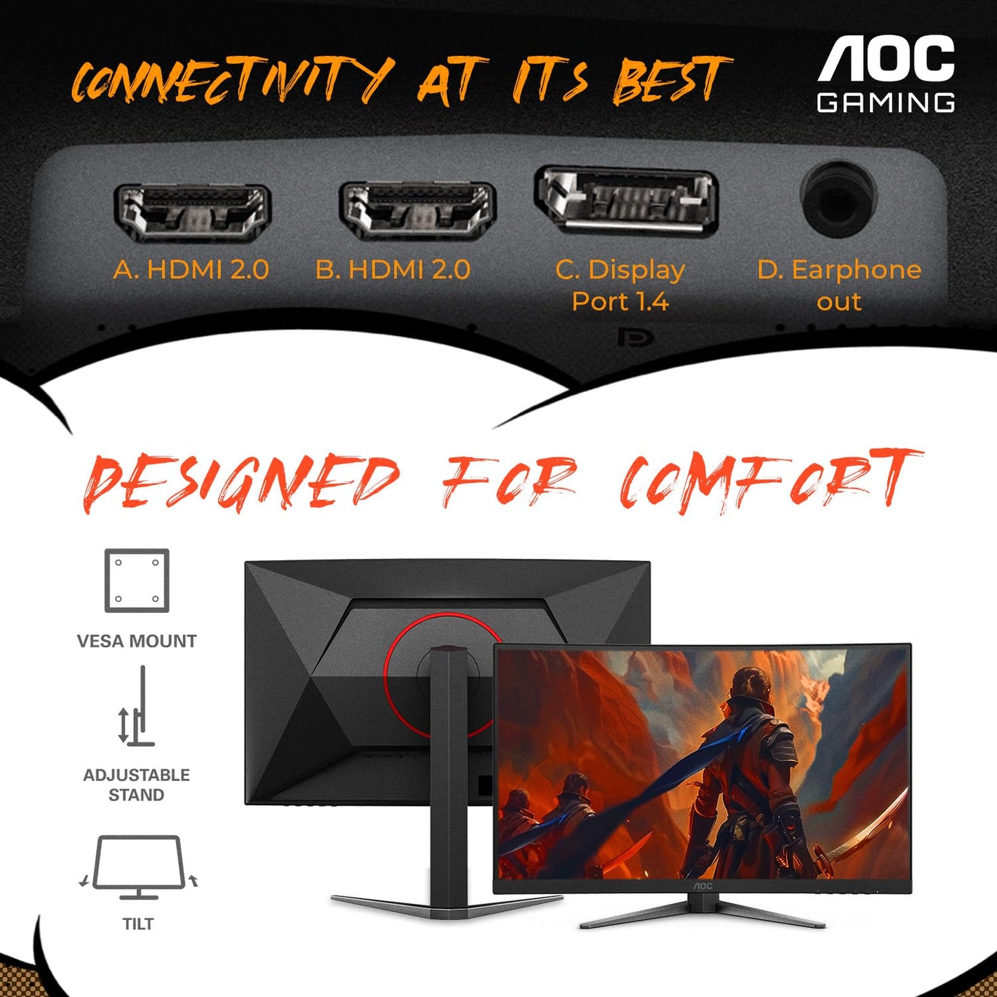AOC Q32G11ZNE 32" Frameless Gaming Monitor QHD 2560 x 1440, 240Hz, 0.5ms Response time, HDR Ready, Console Gaming Ready, 3-Year Zero Dead Pixel Guarantee, Black