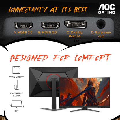 AOC Q32G11ZNE 32" Frameless Gaming Monitor QHD 2560 x 1440, 240Hz, 0.5ms Response time, HDR Ready, Console Gaming Ready, 3-Year Zero Dead Pixel Guarantee, Black