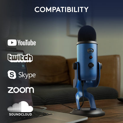 Logitech Creators Blue Yeti USB Microphone for PC, Mac, Gaming, Recording, Streaming, Podcasting, Studio and Computer Condenser Mic with Blue VO!CE effects, 4 Pickup Patterns, Plug and Play - Blackout