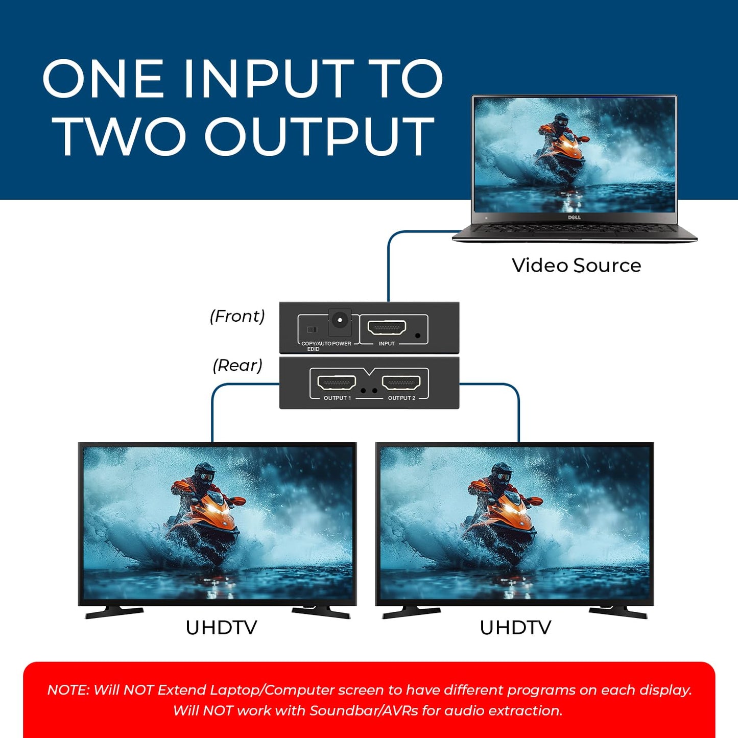 OREI SplitExtend HDMI Splitter Extended Display for Dual Monitor - Multi-Monitor Display 3 Separate Screens - USB A & USB-C Adapter to HDMI 2.0, 4K@30Hz Output 1, 1080p Output 2 for Windows, Mac OS G