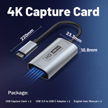 Guermok Video Capture Card, 4K USB3.0 HDMI to USB C Capture Card for Streaming, 1080P 60FPS, Compatible with iPad Mac OS Windows, Quest 3, OBS, PS5/4, Switch2/1, Xbox, Camera (Silver)
