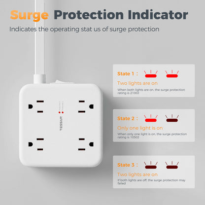 TESSAN Dual Surge Protector Power Strip, 5 Ft Extension Cord Flat Wall Plug with 4 USB (2 USB C) 8 Outlets, 2100J Surge Protection, 20W Multiple Charging Station for Home, Office, College, Dorm, Grey