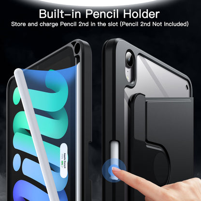 JETech Rotating Case for iPad mini (A17 Pro, 2024 Model, 7th Generation) / mini 6 (2021 Model, 6th Generation) with Pencil Holder, 360 Degree Rotation Protective Stand Cover Clear Back (Purple)