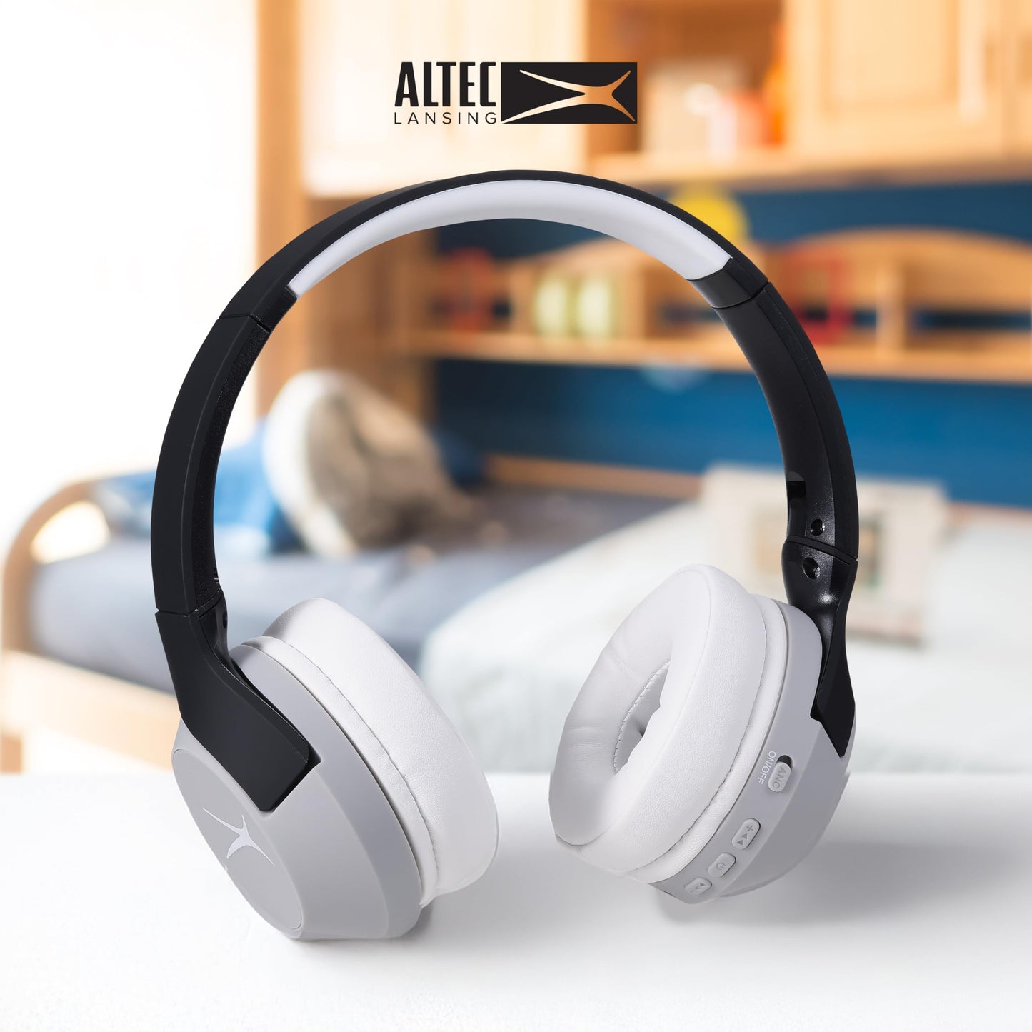 Altec Lansing Kid Safe Noise Cancelling Wireless Headphones 15H Battery, 85dB Volume Limit, Foldable Design Powerful Sound, Active Noise Cancellation Perfect for Kids Ages 7+ (Whiteout Pop Pink)