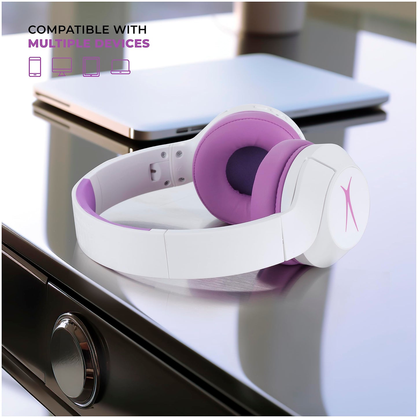 Altec Lansing Kid Safe Noise Cancelling Wireless Headphones 15H Battery, 85dB Volume Limit, Foldable Design Powerful Sound, Active Noise Cancellation Perfect for Kids Ages 7+ (Whiteout Pop Pink)