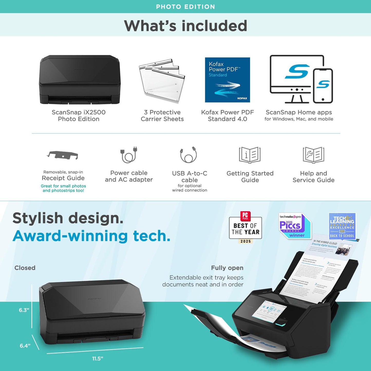 ScanSnap iX1600 Wireless or USB High-Speed Cloud Enabled Document, Photo & Receipt Scanner with Large Touchscreen and Auto Document Feeder for Mac or PC, 17 watts, Black
