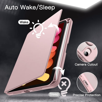 JETech Rotating Case for iPad mini (A17 Pro, 2024 Model, 7th Generation) / mini 6 (2021 Model, 6th Generation) with Pencil Holder, 360 Degree Rotation Protective Stand Cover Clear Back (Purple)