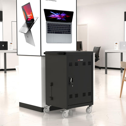 30 Device Mobile Laptop Charging Cart for Laptop Computers Chromebook Fast Charging & Secure Storage (16.3in Screen Size), Ideal for School, Library, Hospital - Black