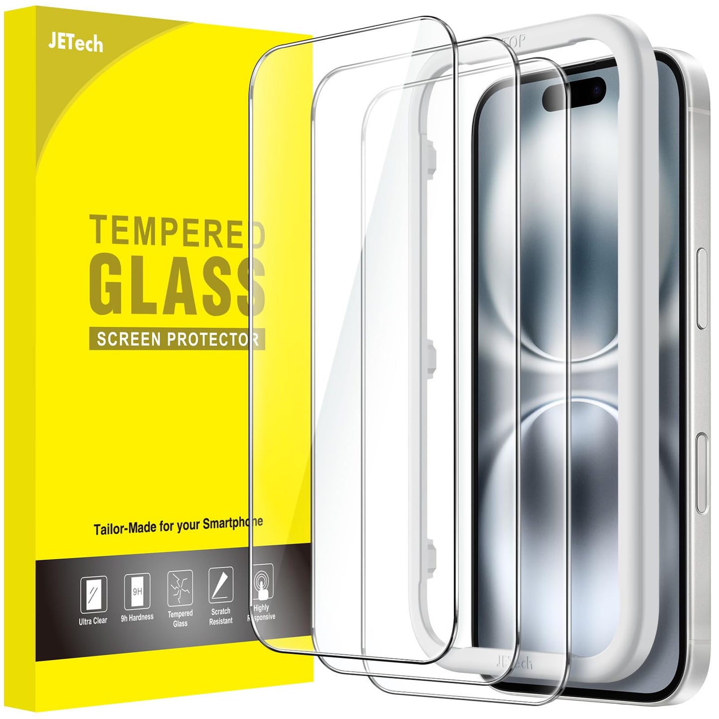 JETech Full Coverage Screen Protector for iPhone 17e (2026) / iPhone 16e, 9H Tempered Glass Film, Case-Friendly, HD Clear, 6.1-Inch Display, 3-Pack