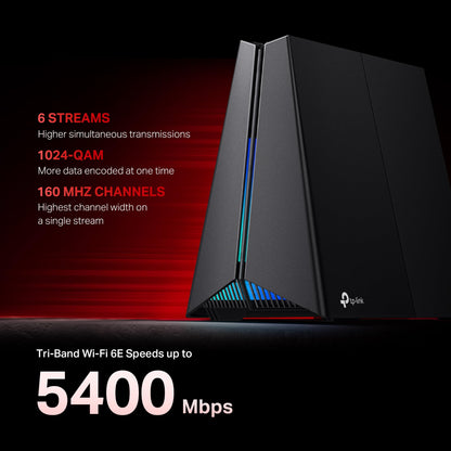 TP-Link Tri-Band AXE5400 Wi-Fi 6E Gaming Router Archer GXE75 | 6-Stream 5.4 Gbps | 1×2.5G + 4×1G Ports, USB 3.0 | Exclusive Acceleration, Gaming Port & Panel, RGB Lighting | EasyMesh, HomeShield