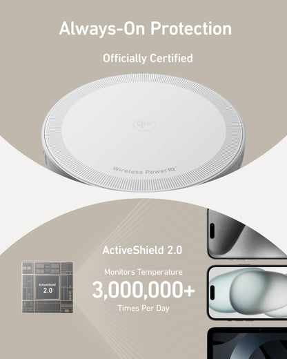 Anker MagSafe Charger Pad Compatible, MagGo iPhone 16 Wireless Charging Pad, Qi2 Certified 15W Wireless Charger for iPhone 16/16 Plus/16 Pro/16 Pro Max/15/14/13/12 Series (White, No Adapter)