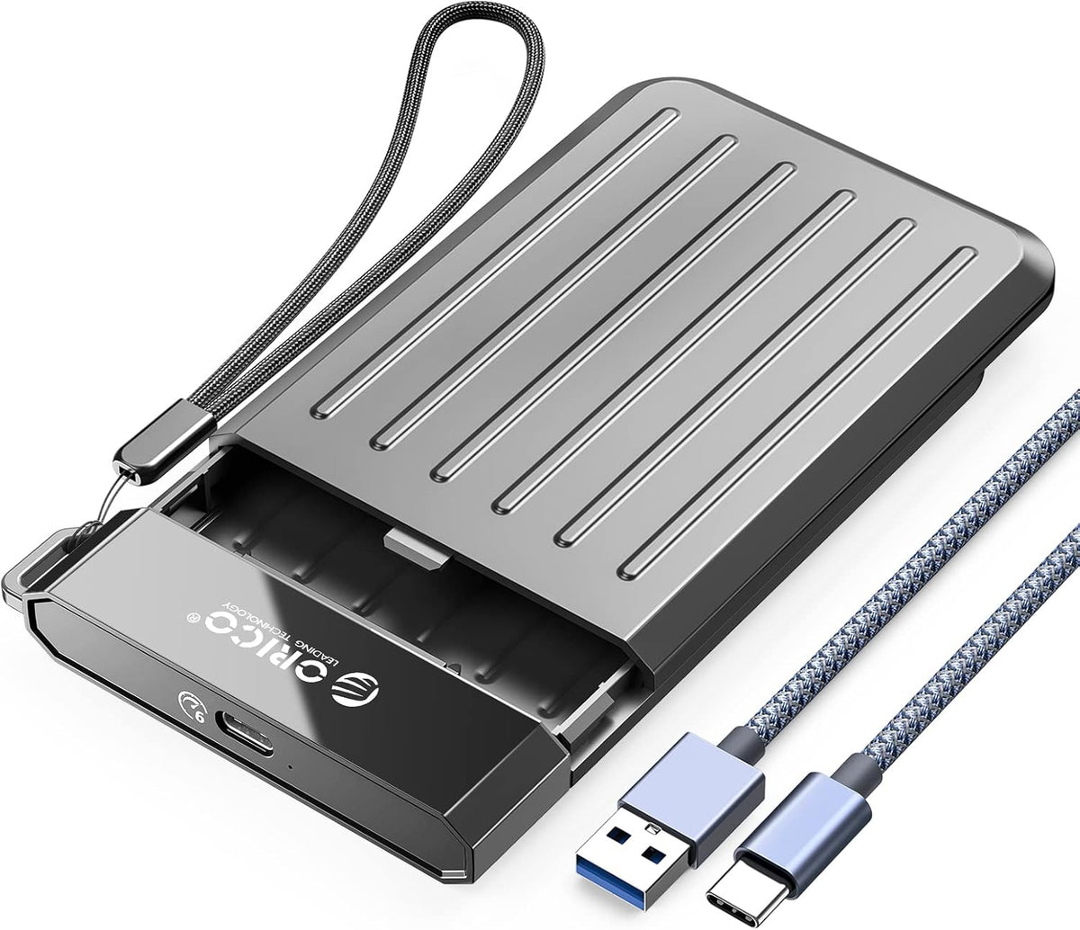 ORICO 2.5'' Hard Drive Enclosure, USB C 3.2 Gen 2 to SATA 3.0 6Gbps HDD Enclosure with Upgraded USB C Cable for WD Seagate Toshiba Samsung SSD HDD on Business Travel,Grey[M25C3]