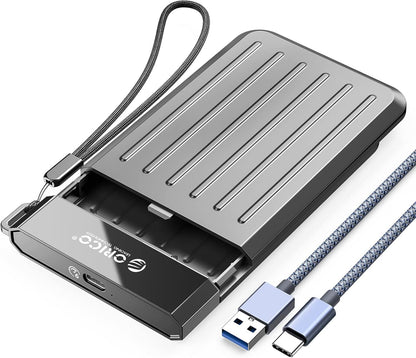 ORICO 2.5'' Hard Drive Enclosure, USB C 3.2 Gen 2 to SATA 3.0 6Gbps HDD Enclosure with Upgraded USB C Cable for WD Seagate Toshiba Samsung SSD HDD on Business Travel,Grey[M25C3]