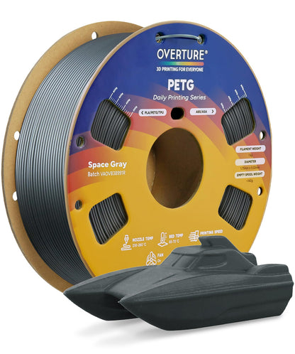OVERTURE PETG 3D Printer Filament 1.75mm, Neatly Wound Durable PETG 1kg Spool (2.2lbs), Strong Toughness Filament, Dimensional Accuracy +/- 0.02mm, Fit Most FDM Printers (Black (1-Pack))