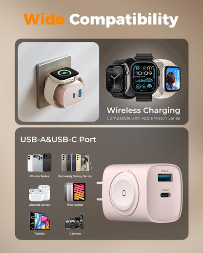 Charging Blocks for Apple Watch, 3-in-1 PD 20W USB C Charger Block with Built-in Wireless Smart Watch Charging, Dual Ports Wall Charger Compatible with iPhone,AirPods,iWatch