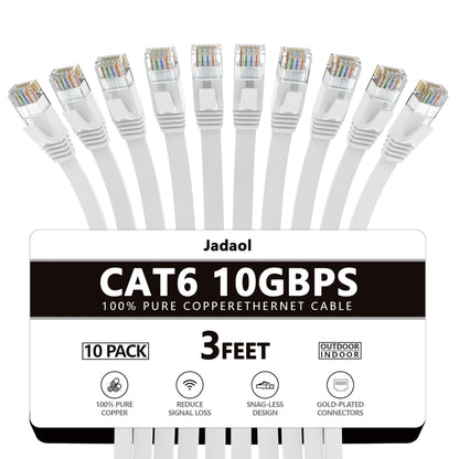 Jadaol Cat 6 Ethernet Cable 50 ft, 10Gbps Support Cat8 Cat7 Network, Flat RJ45 LAN Patch Cable, High-Speed Wired Internet Cable for Router, Modem, Switch, Gaming Consoles, PC, Streaming Devices, White