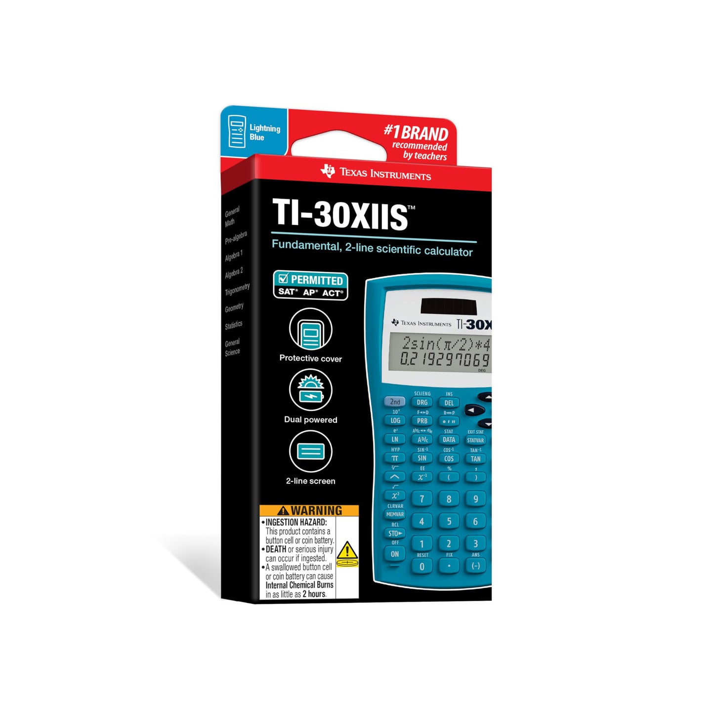 Texas Instruments TI-30XIIS Scientific Calculator, Black with Blue Accents (30XIIS/TBL/1L1/BK)