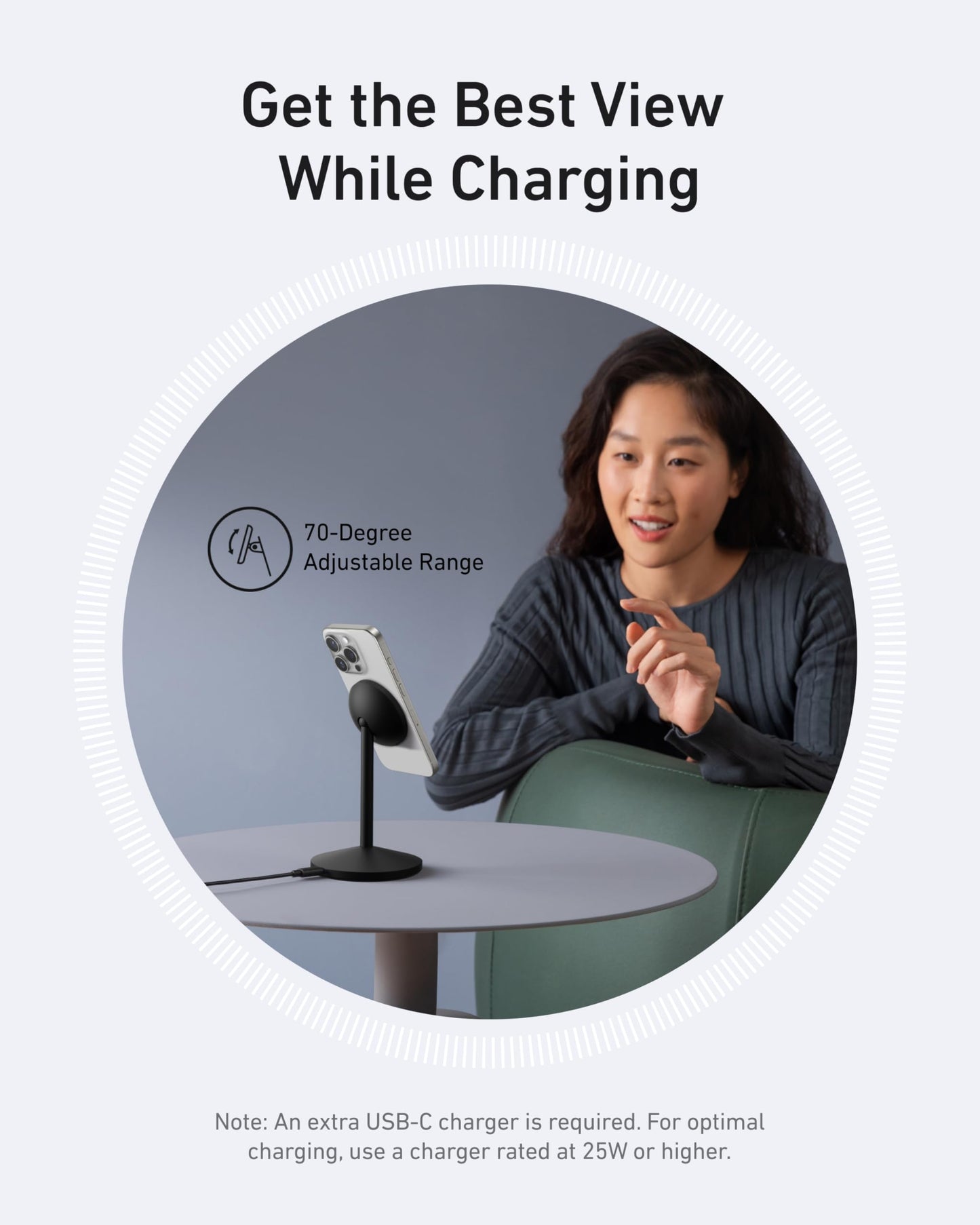 Anker MagGo iPhone 17 MagSafe Charger Compatible Stand, 15W Fast Magnetic Wireless Charging Station, Qi2 Certified 360° Wireless Charger (White, with Cable & Adapter)