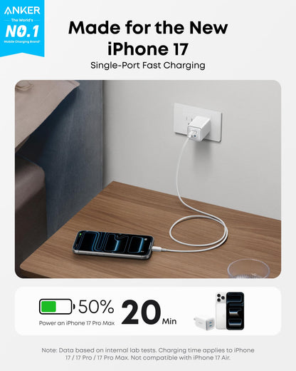 Anker Nano Charger, 47W 2 Port Compact Foldable GaN USB C Charger for iPhone 17/16, Galaxy, Pixel, Compatible with MagSafe (Blue)