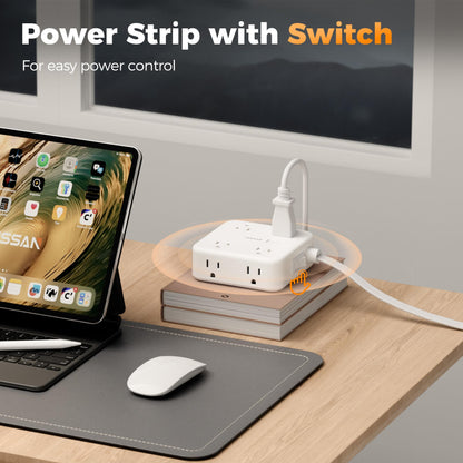 TESSAN Dual Surge Protector Power Strip, 5 Ft Extension Cord Flat Wall Plug with 4 USB (2 USB C) 8 Outlets, 2100J Surge Protection, 20W Multiple Charging Station for Home, Office, College, Dorm, Grey