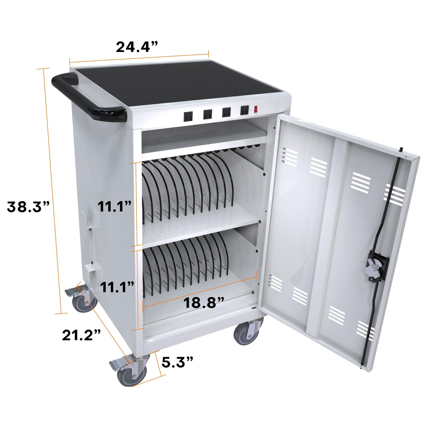 35 Device Mobile Charging Cart, Chromebooks and Laptop Computers, Locking Charging Station with Lock & Key for The Front Back Door, Surge Protection