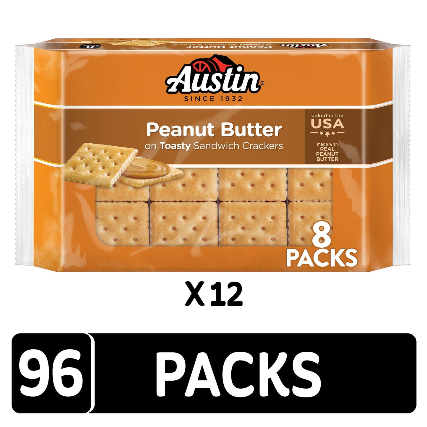 Austin Peanut Butter On Toasty Sandwich Crackers, Lunch Snacks, 11oz Tray (8 Packs)