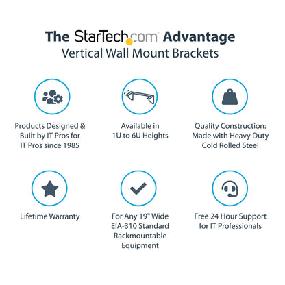 StarTech.com 2U Vertical Wall Mount Patch Panel Bracket - Steel Rack Mount Bracket w/Hardware for 19" Network, Server and Data Equipment , TAA (RK219WALLV)
