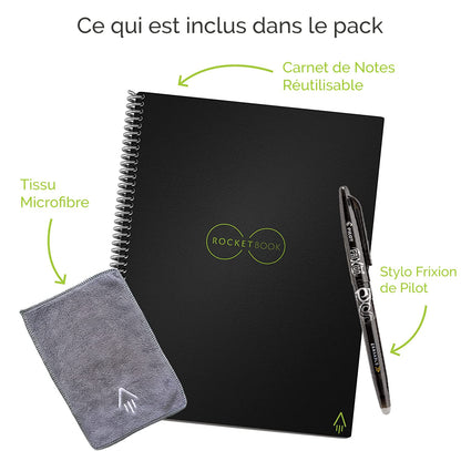 Rocketbook Fusion Hybrid Reusable Planner and Notebook in One, Additional Blank Pages, Goal and Project Tracker, Undated Planner, Letter Size 8.5x11, Black (Pack of 1)