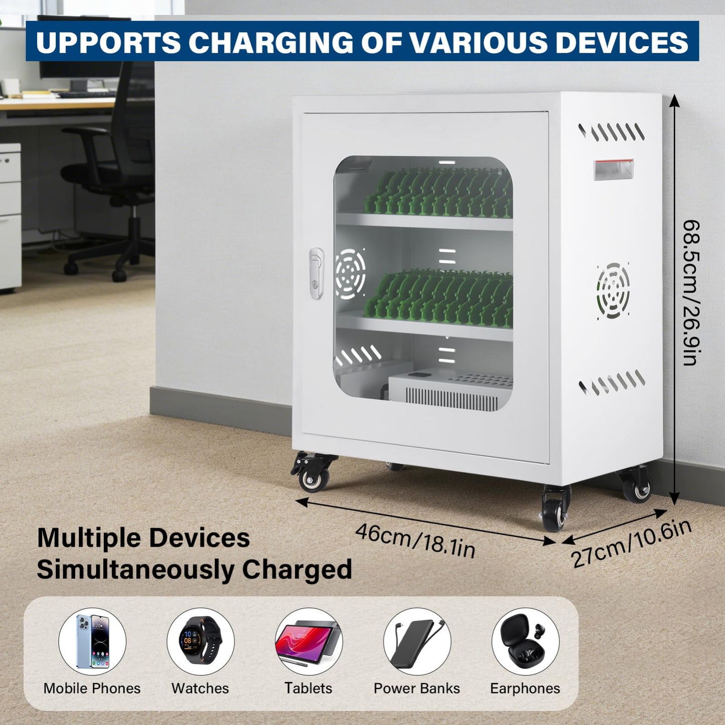 30 Device Mobiles Phone Charging Cart, Mobiles Charging Cabinet for Cell Phone, Rechargeable Cellphone Locker Storage Chargings Station, for Phones/Mini Tablets, School and Enterprise