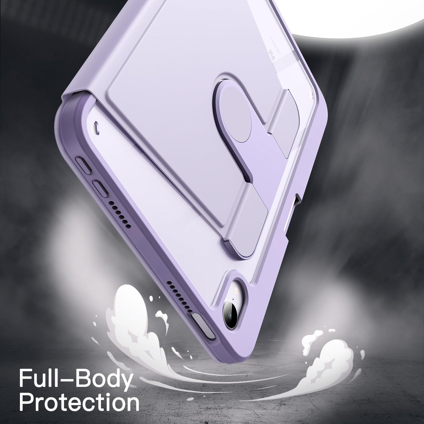 JETech Rotating Case for iPad mini (A17 Pro, 2024 Model, 7th Generation) / mini 6 (2021 Model, 6th Generation) with Pencil Holder, 360 Degree Rotation Protective Stand Cover Clear Back (Purple)