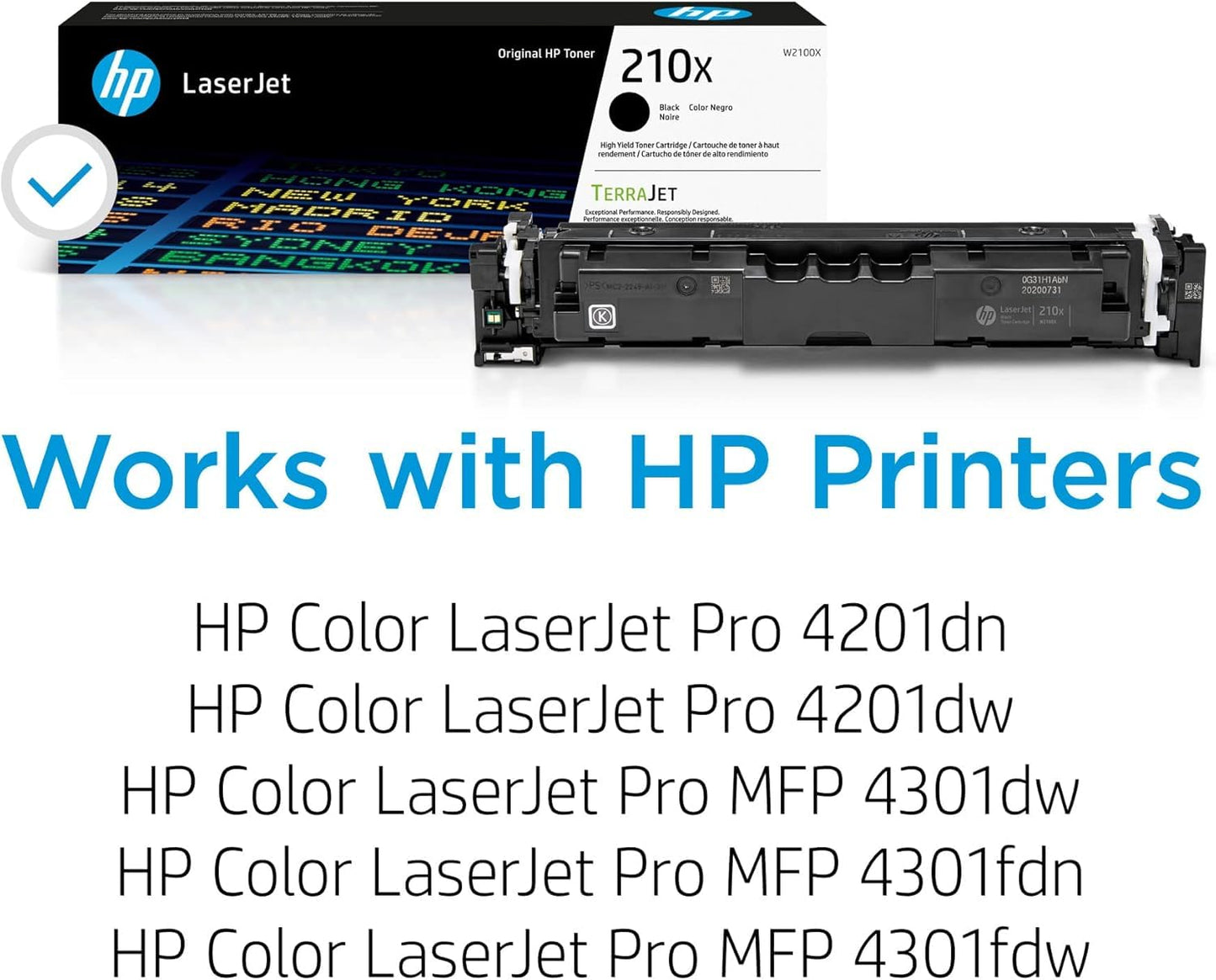 HP 210X High-Yield Toner Cartridge 4-Pack (Black, Cyan, Magenta, Yellow) | Compatible Color LaserJet Pro 4201 & MFP 4301 Series Printers | W2100XQ1